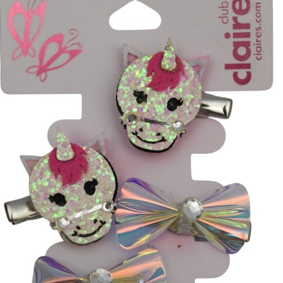 Claires Girls Hair Clips 6 Pack Glittter Unicorns Rainbows Bows - Picture 2 of 5